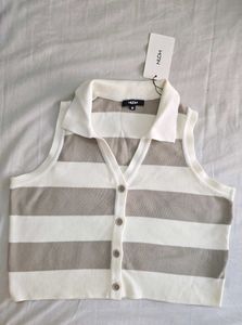 Striped Knit Polo Top