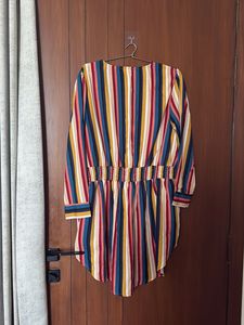 Striped V-Neck High Low Pattern Top