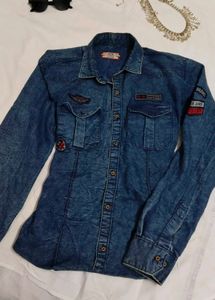 oversized Denim Patchwork Shirt🩵