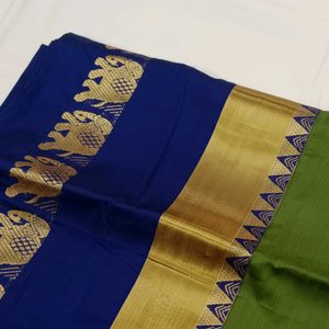 Elegant Green Silk Saree with blouse piece