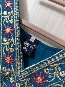 Aliya Cut🩵Teal Embroidered Maxi Dress - Size XXL