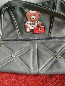 Gray Satchel with Teddy Bear Patch