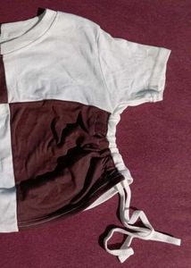 &#34;White &amp; Brown Wool Crop Top&#34;