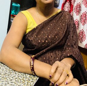 Chocolate brown self design saree