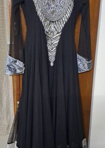 Black Partywear Anarkali Suit With Heavy Neck Work