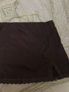 Brown Lace Trim Mini Skirt