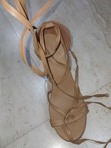 Stylish Beige Wrap-Up Sandals