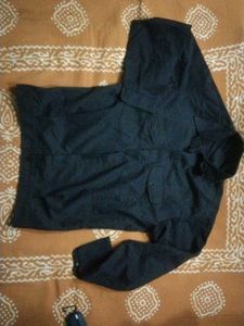 Plane Navy Blue Vintage Style Shirt With Combo Loo