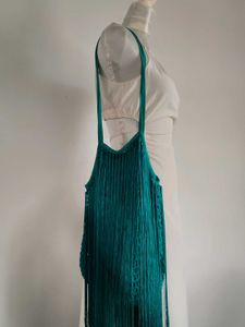 Zara Teal Crochet Fringe Coachella Bag