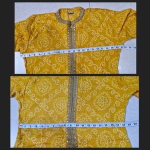 Yellow &amp; Gold Embroidered Kurti Set