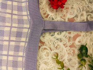 Lilac Plaid Knit Midi Dress