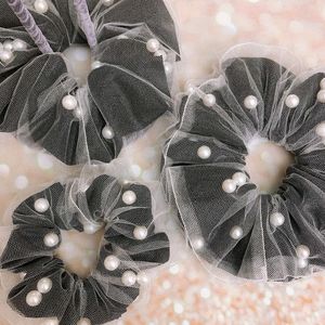 Black Scrunchies With Pearl - Medium Size