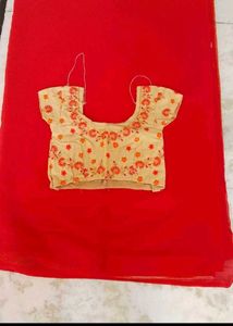 Elegant Red Saree with Blouse