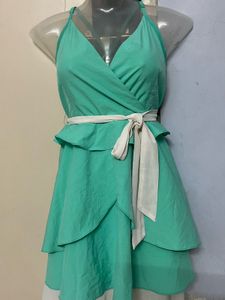 Pintrest Mint Green Ruffle Mini Dress