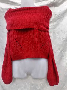 Red Off-Shoulder Knit Top