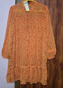 RIO Dress with Bishop Sleeves Orange🍊(M) SIZE