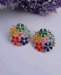 Colorful Gemstone Flower Earrings