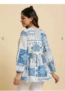 Blue &amp; White Tie Neck Top