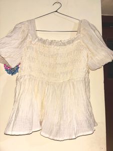 White Puff Sleeve Peplum Top