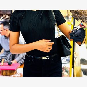 Black Textured Bodysuit Top