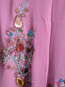 Pink And Rama Green Self Embroidered Kurta Set.