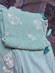 Elegant Embroidered Sea Green Kurta Set