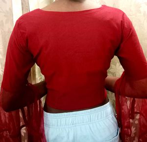Maroon Net Sleeve Blouse