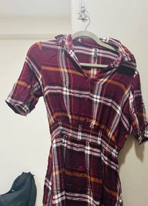 Maroon Plaid Shirt Dress