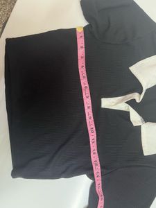 Classic Black Ribbed Polo Top with Contrast Collar