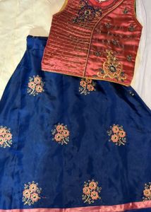 Kids Ethnic Peach And Blue Lehenga