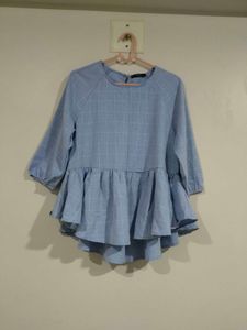 Blue Checkered Peplum Top