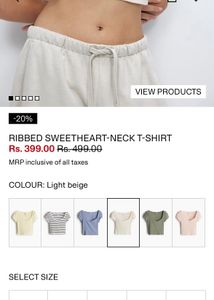 H&amp;M RIBBED SWEETHEART-NECK T-SHIRT