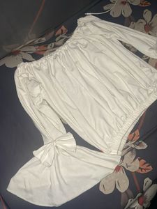 Pinterest Bow Tie Bell Sleves White Off Shoulder T