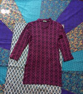 Patterned Purple Knit winter wear kurta