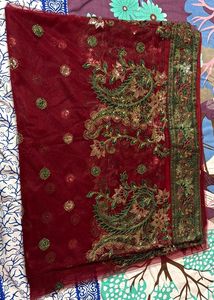 Elegant Red Netted Saree