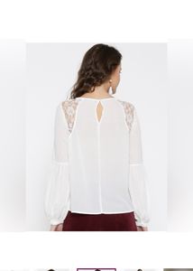 ONLY Women White Solid LaceInsert Top