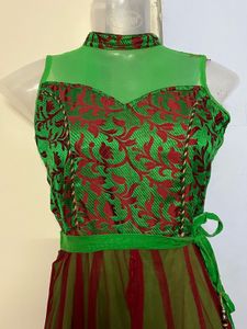 Green &amp; Maroon Anarkali Dress