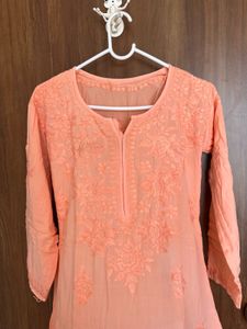 Peach Embroidered Kurta