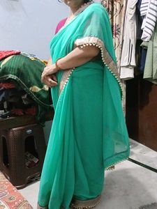 Party Wear Saree With Moti Lace.