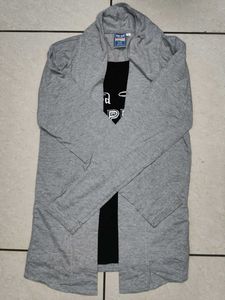Gray Open Front Cardigan