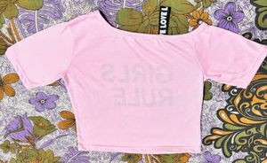 Baby Pink ‘girls Rule’ Printed Crop Top