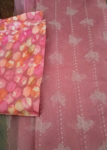 Pretty Pink Saree With Blouse Pieces