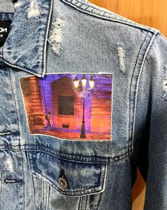 NUON PRINTED DISTRESSED BLUE  DENIM JACKET