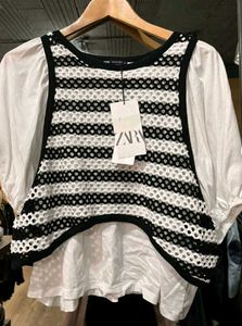 Zara Black & White Mesh Top