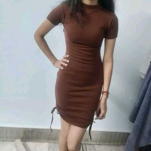 Brown Ruched Bodycon Mini Dress