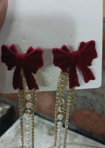Bow &amp; Pearl Drop Earrings