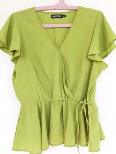 Lime Green Top With Flutter Sleeves
