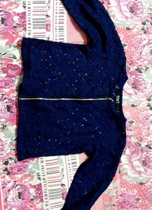 Navy Blue Lace Zip-Up Jacket