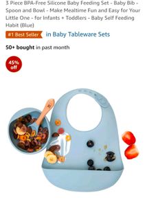 Kids Station Silicone Bib With Bowl Spoon For Baby