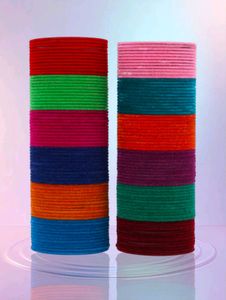 Multicolour Glass Velvet Bangles Set 120 Pic